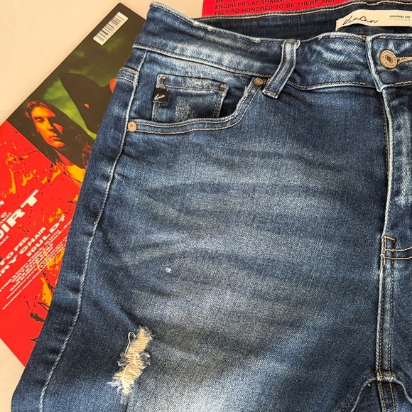 KanCan Distressed Skinny Jeans Medium Wash Raw Hem Stretch Denim Size 14 Women - Picture 4 of 15